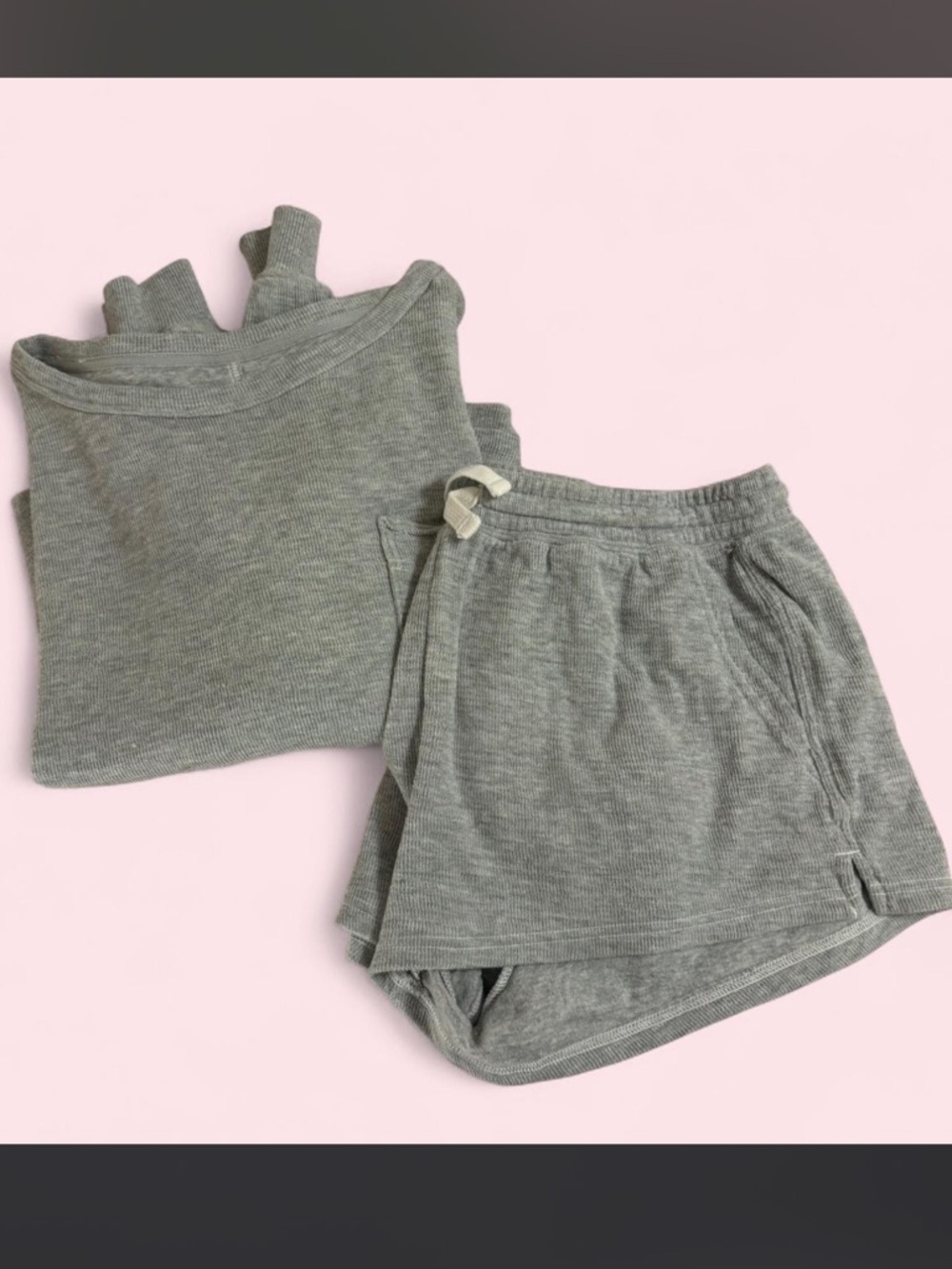 Aerie Grey Lounge Set Matching Top & Shorts Size M Cozy Ribbed Set